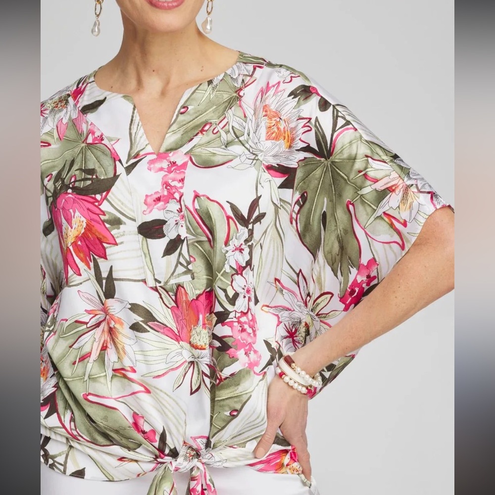 Chico’s Shirt - Satin Floral Tie Front Top